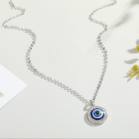 Evil Eye Necklace, Round Rainbow Blue Eye Pendant - Picture 5 of 6